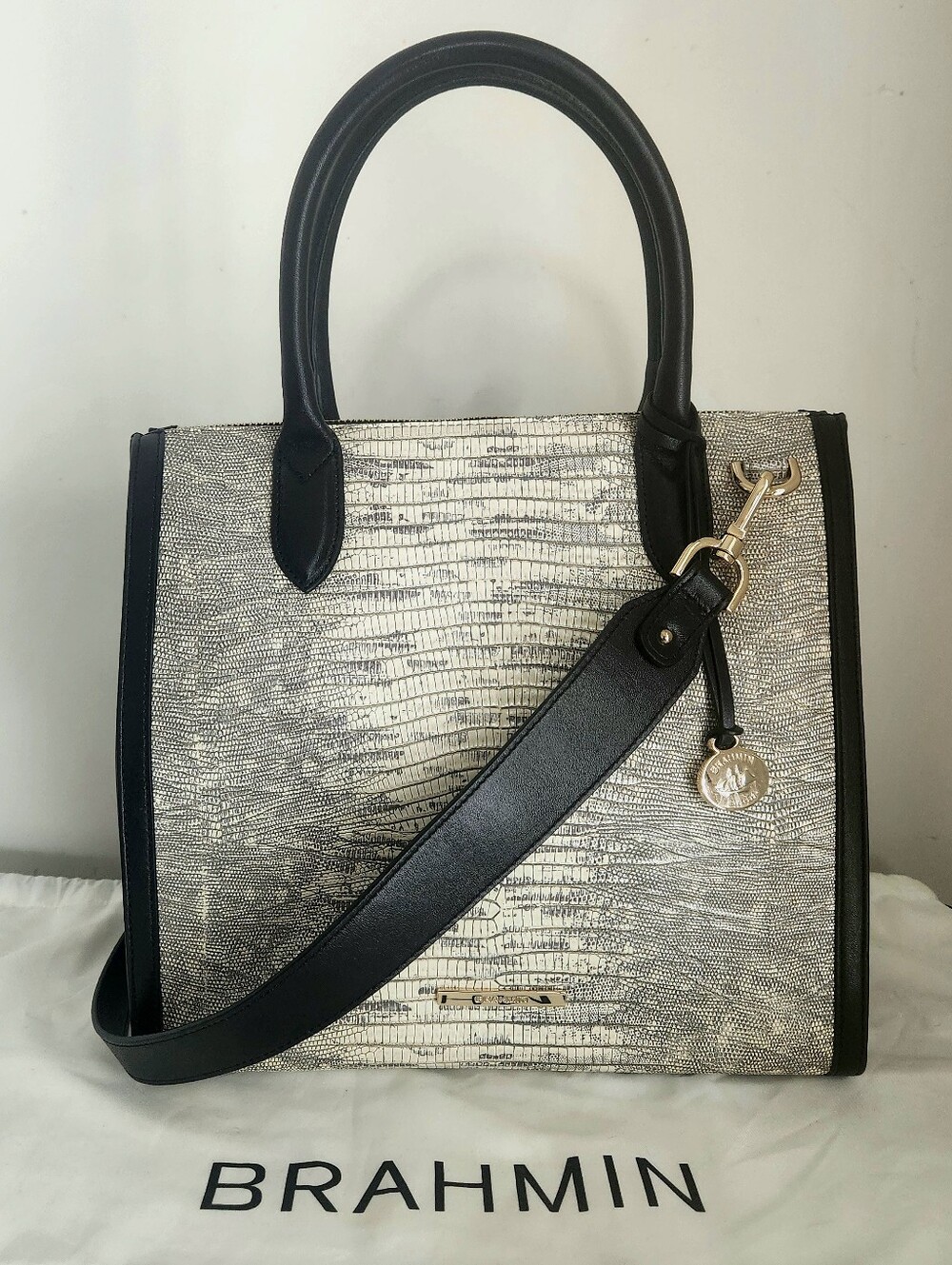 Brahmin Caroiline Fairest Whitecap Lizard Embossed Leather Satchel